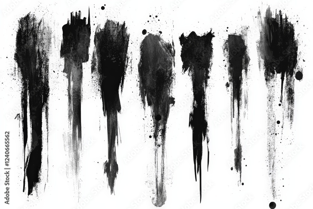 Aufkleber Abstract black paint splashes creating visual texture on a white background with variations in opacity and intensity