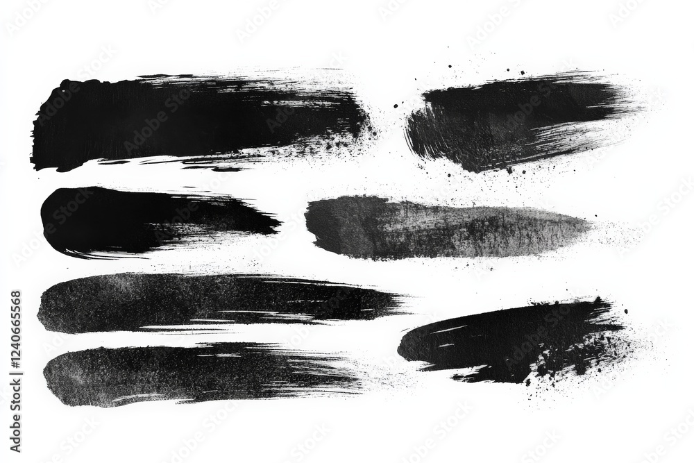 Poster Various black paint strokes showing different textures and styles for artistic applications and designs