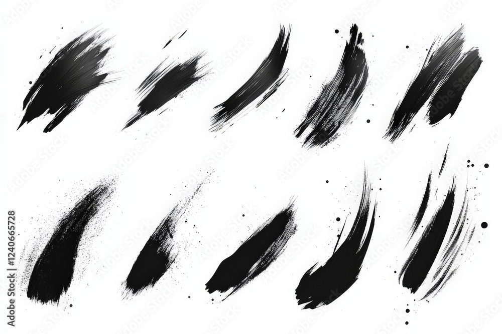 Poster collection of dynamic black brush strokes suitable for various design projects and artistic applicat
