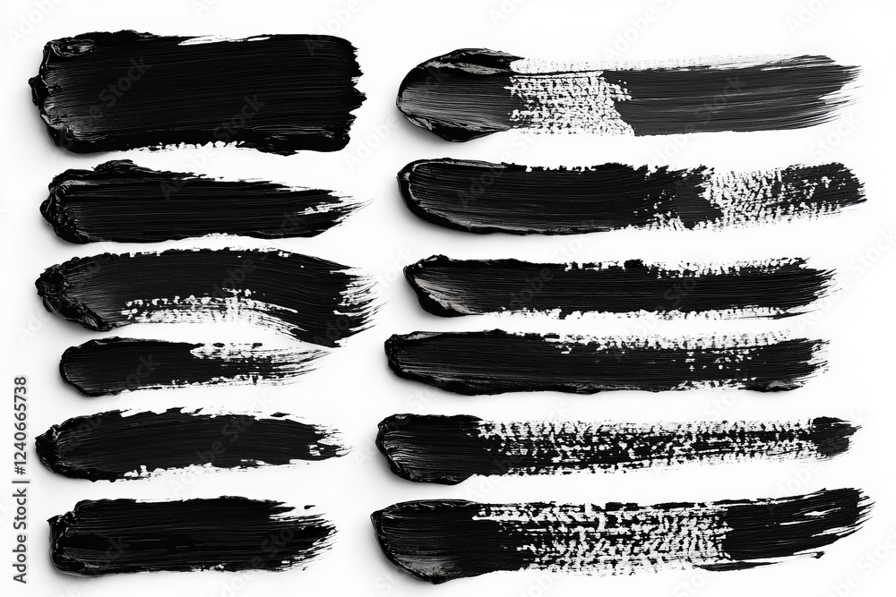 Aufkleber Black paint strokes arranged neatly with varying widths and textures on a white surface