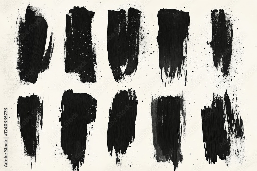 Aufkleber bold black brush strokes displayed on a textured white background showcasing artistic creativity and