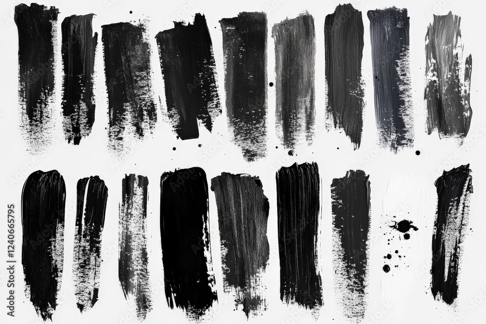 Aufkleber various black paint strokes showcase texture and depth in an artistic display