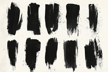 Bold black brush strokes displayed on a textured white background showcasing artistic creativity and expression