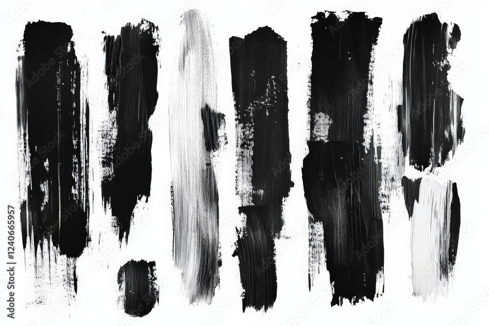 Poster Various abstract black and white paint strokes create unique artistic textures and patterns on canvas