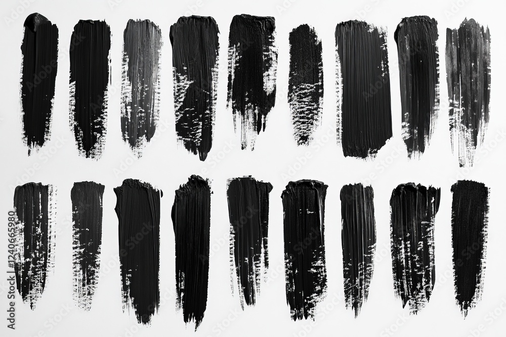 Poster Various strokes of black paint displayed on a white background showcasing texture and artistic expression