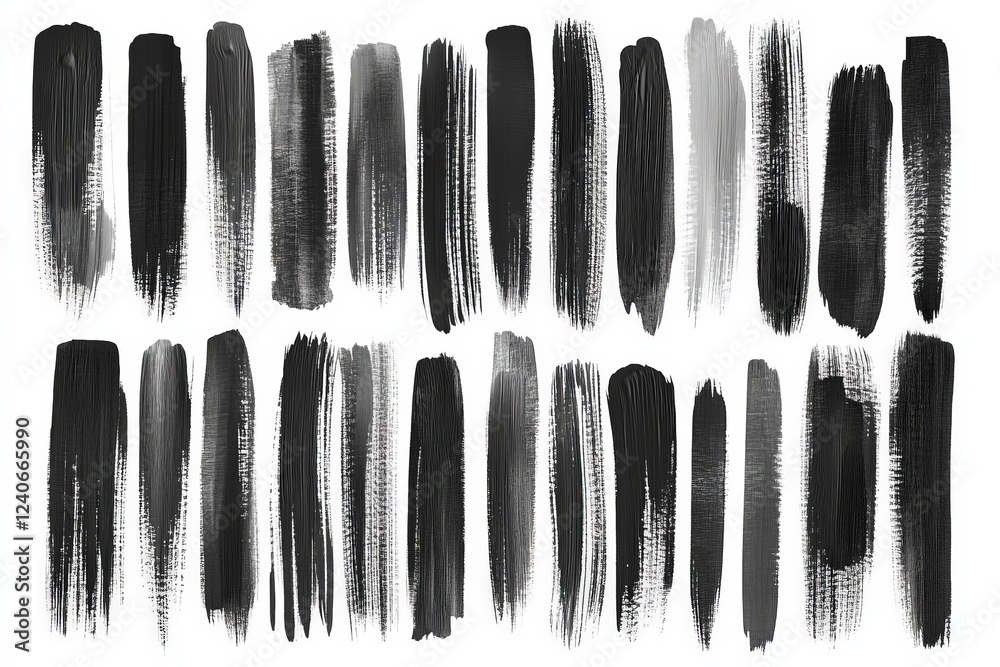 Poster black brush strokes create an abstract art piece showcasing various textures and styles for creative