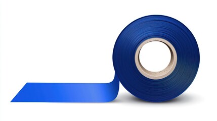 Roll of Bright Blue Ribbon on White Background