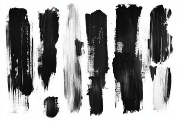 Various abstract black and white paint strokes create unique artistic textures and patterns on canvas
