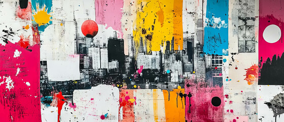 Fototapeta premium Creative urban collage blending vibrant colors and textures for modern aesthetic