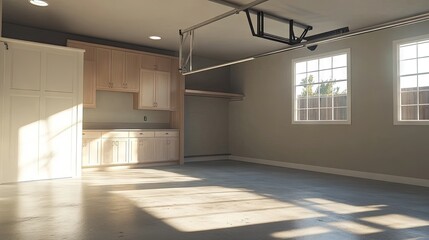 Obraz premium Empty garage space with concrete floors and walls, ready for transformation.