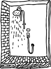 Bathroom. Douche Hand drawn vector isolated doodles 