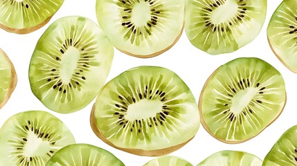 Fototapeta premium Watercolor Painting of Sliced Kiwi Fruit
