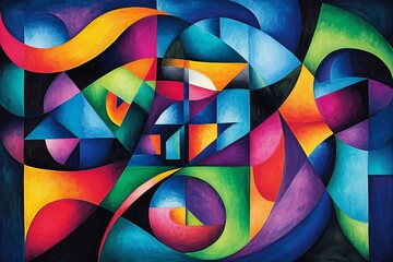 Colorful abstract composition showcasing geometric shapes and vibrant hues in a modern art style