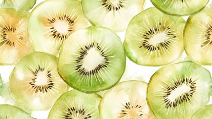 Watercolor Painting of Sliced Kiwi Fruit
