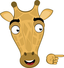 vector illustration emoji head character giraffe cartoon, with the index finger of the hand pointing
