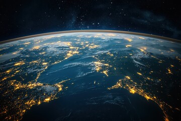 Obraz premium Earth View from Space at Night with Illuminated Cities and Landscapes