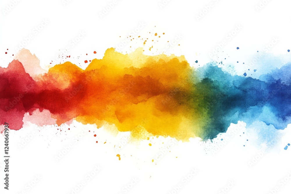 Poster bright watercolor splash showcasing vibrant colors with blending hues and unique textures in a creat
