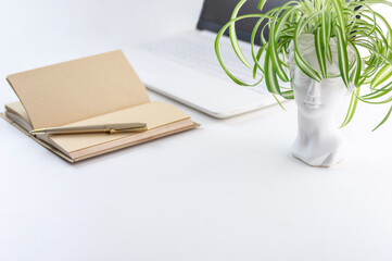 Clean and Minimalist Workspace with. Copy space. Closeup.