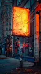 A small billboard placed at a busy intersection, with a bold and colorful advertisement.