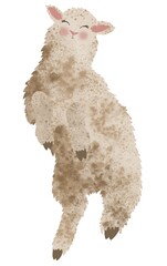 Cute watercolor illustration of a hand-drawn lamb. Suitable for Easter, children's parties, birthdays and spring decor. Cute, fluffy and playful lambs