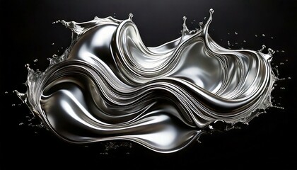 Liquid Metal wallpaper isolated wavy silver steel iron flowy metallic black background flowing shiny reflecting ai generated modern art organic shape