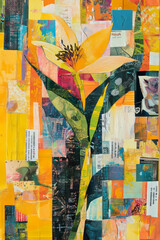 Fototapeta premium Exploration of textures and colors in a vibrant mixed media collage