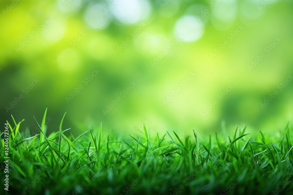 Poster lush green grass under soft sunlight in a tranquil outdoor setting perfect for personalized text. ge