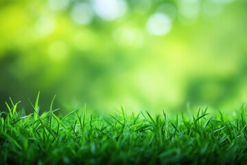 Lush green grass under soft sunlight in a tranquil outdoor setting perfect for personalized text. Generative AI