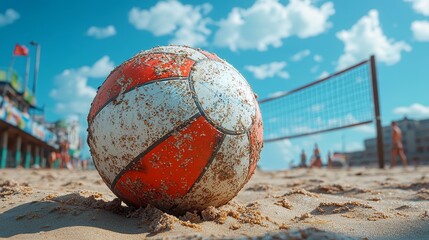 Volleyball ball on the sandy beach, ideal for sports concept designs