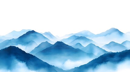 Serene Blue Mountains Watercolor Landscape Painting