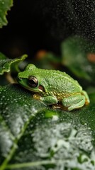 Fototapeta premium Small green tree frog on a leaf.
