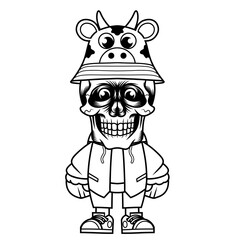 Mascot character design cartoon cow hat outline