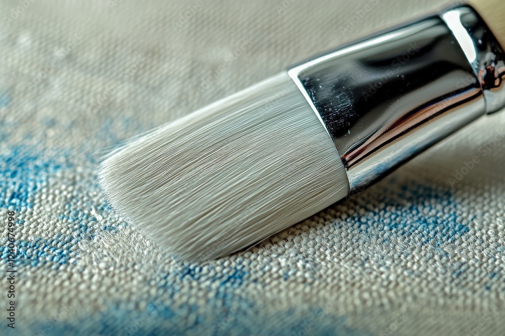 Aufkleber Close-up view of a paintbrush resting on a textured surface while preparing for artistic creation with vibrant colors