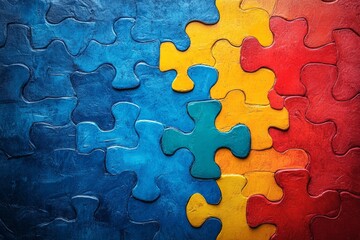 A Vibrant Jigsaw Puzzle With Color-Coded Sections Symbolizes Unity, Collaboration, And Problem-Solving.  T