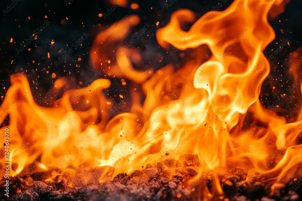 Poster bright orange flames dance and flicker against a dark backdrop, creating an intense and mesmerizing 