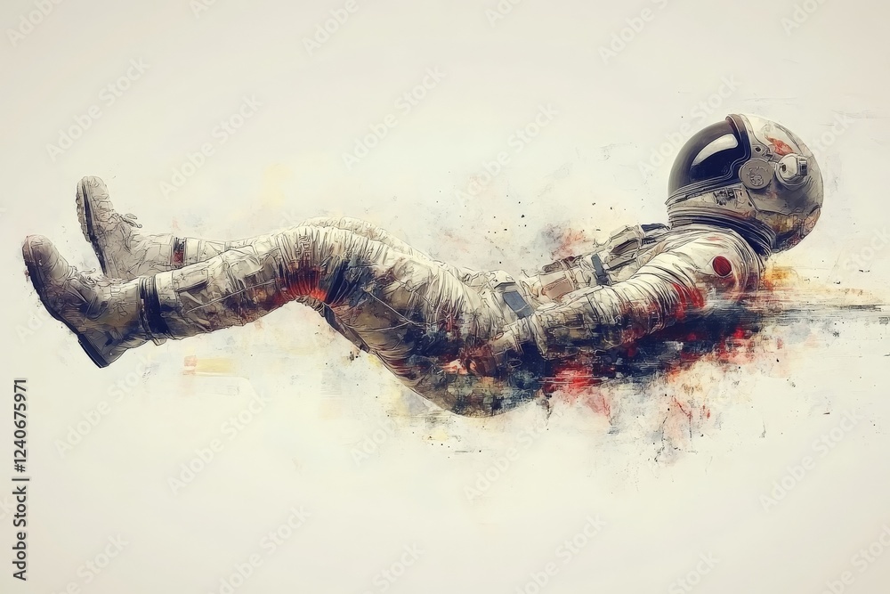 Poster astronaut floating in space amidst colorful cosmic dust and light effects
