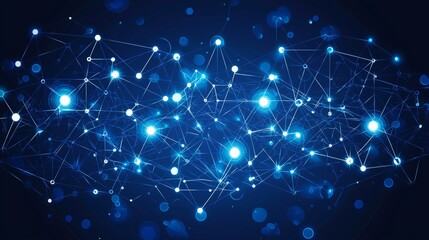 Futuristic AI and big data theme: digital technology depicted in blue and purple tones, illustrating abstract cyber communication on an internet network connection - a contemporary 3D representation