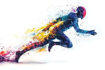 Dynamic runner in vibrant colors showcasing speed and motion in an artistic representation
