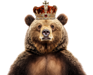 bear wearing royal crown, exuding majestic and humorous presence. This playful image captures essence of king in animal kingdom