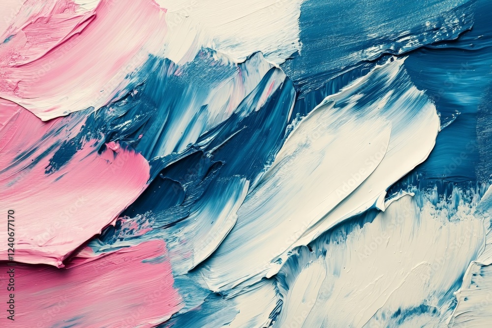 Aufkleber Abstract texture with pink and blue paint strokes on canvas reflecting creativity and dynamic energy