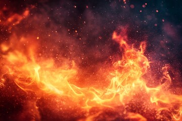 Fototapeta premium Vibrant flames dance and flicker amid a backdrop of smoke and glowing embers in a captivating display of fire