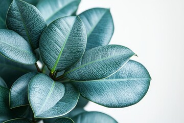 Obraz premium Close-Up of Green Leaves on Rubber Tree Branch, Isolated on White Background