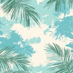 Obraz premium Seamless pattern of palm leaves in a watercolor texture silhouette.