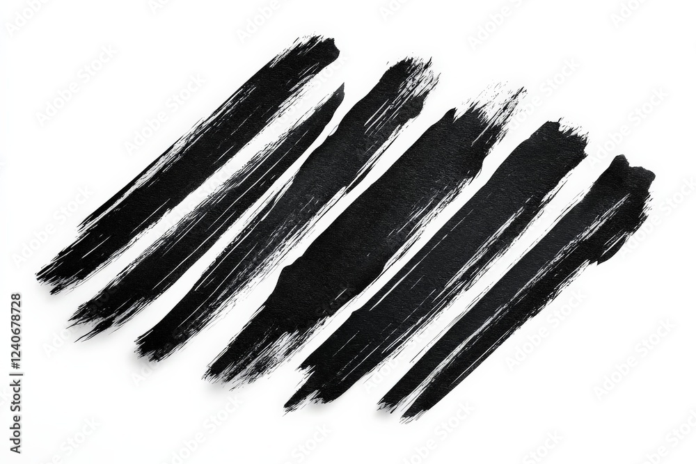 Poster Black paint strokes create an abstract artistic pattern on white background showcasing creativity and craftsmanship