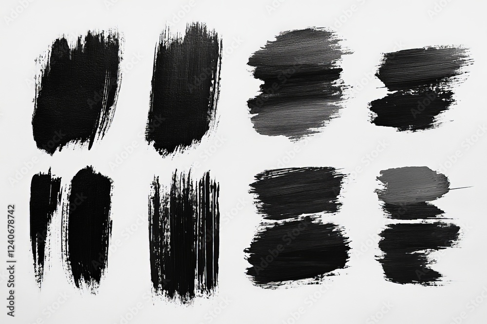 Poster abstract black and gray paint strokes on a white background showcasing different brush techniques