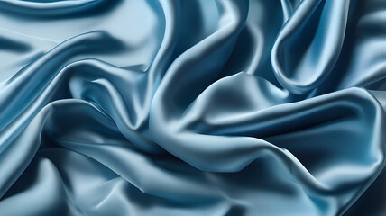 Fototapeta premium Luxurious Blue Satin Fabric with Smooth and Elegant Folds.
