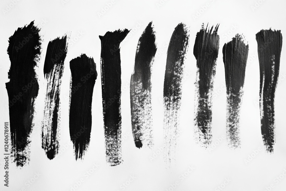 Poster creative presentation of various black paint strokes on a white background showcasing artistic expre