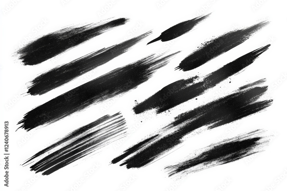 Fototapete brush strokes in various styles create an artistic black texture on a plain background suitable for 