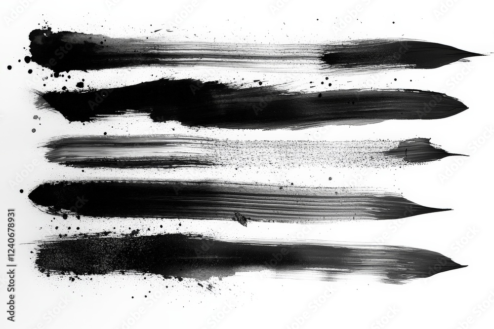 Poster Abstract black paint strokes on white canvas create an artistic expression of motion and texture