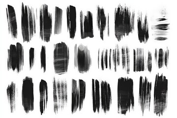 Unique collection of black brush strokes showcasing various artistic techniques and textures for digital design